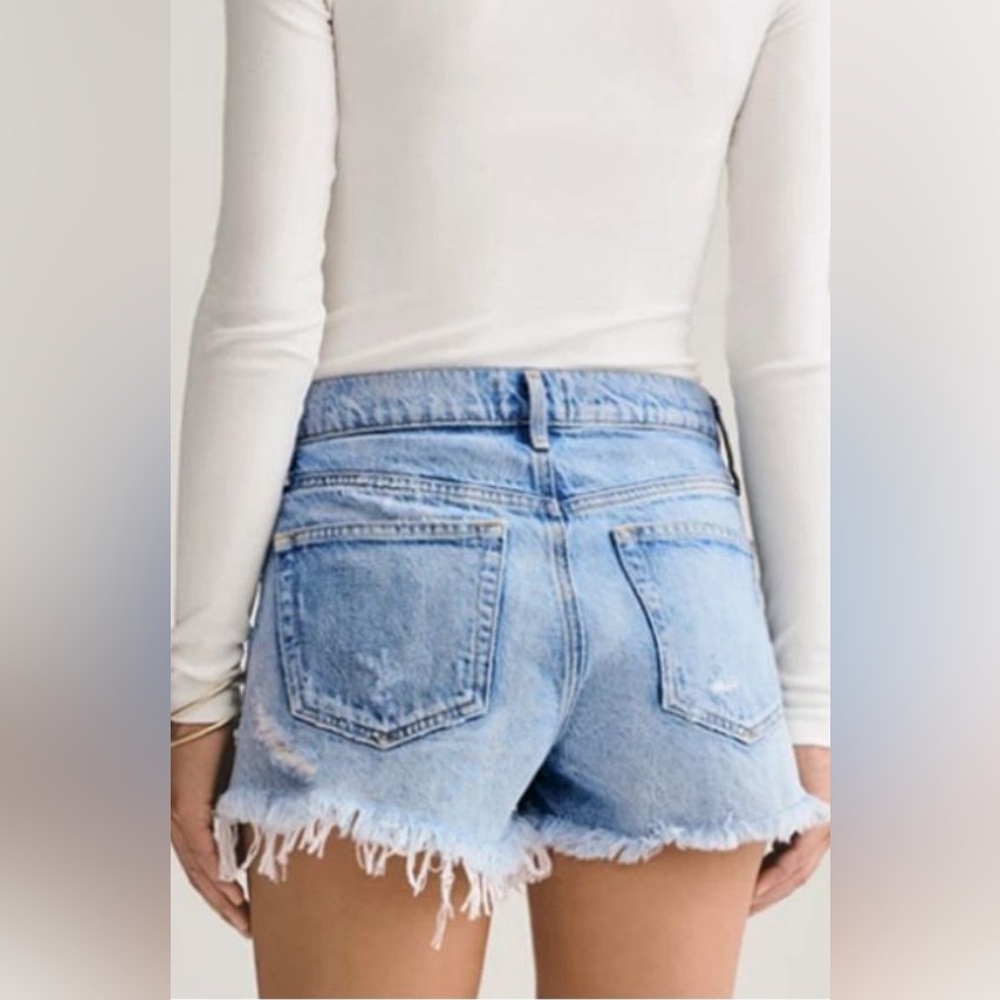 Agolde Parker Vintage Cut Off Long Blue Distressed Jean Shorts Size 26 - Picture 3 of 12